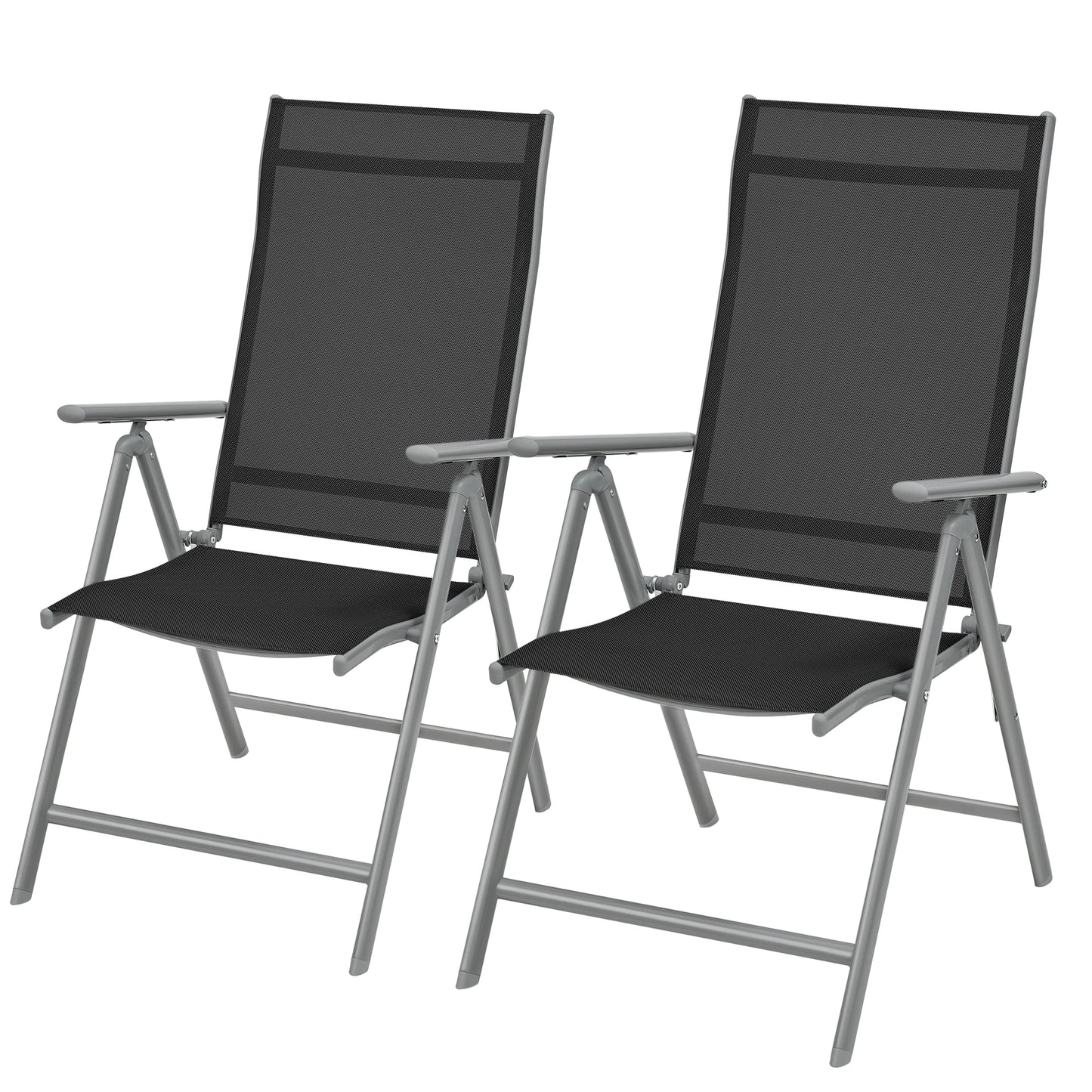 SONGMICS Set of 2 Folding Garden Chairs, Outdoor Chairs with Metal Frame, 8-Angle Reclining Backrest, Max. Capacity 150 kg per Chair