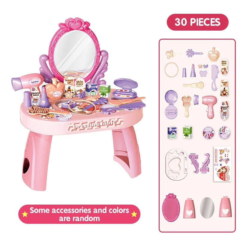 Play House Toy Simulated Dressing Table Diy Table and Stickers Girls Children'sPretending Makeup Toys for Kids New Year Gifts