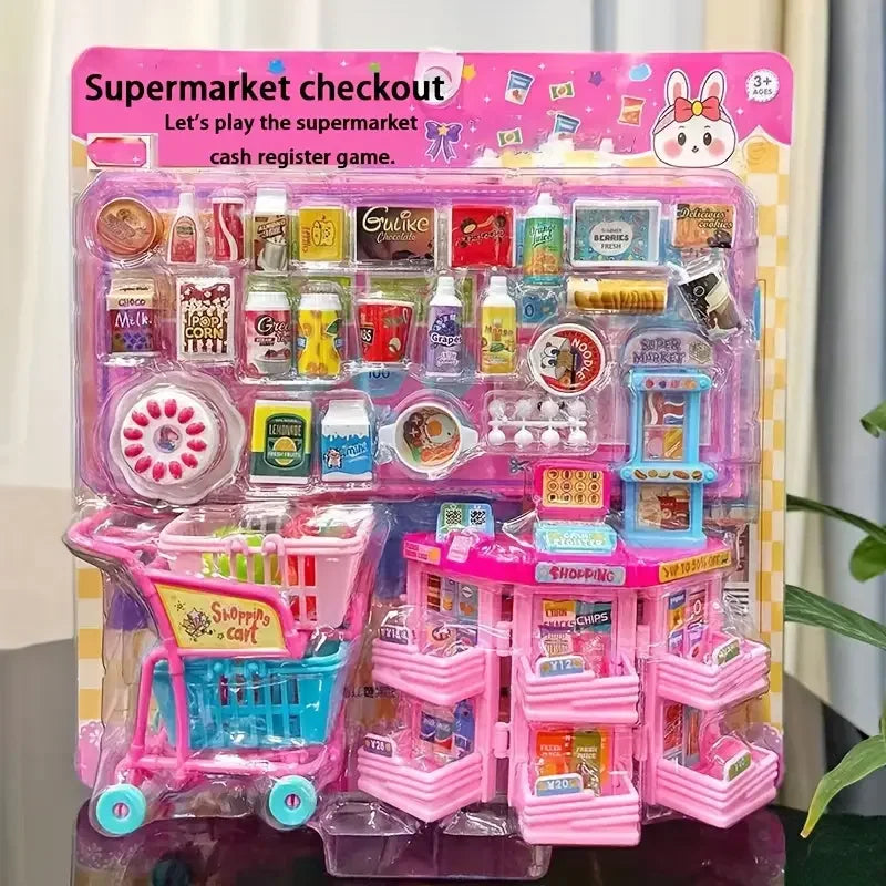 Mini Cashier Toy Cash Register Playset Pretend Play Set for Kids Vending Machine Pet Care House Water Dispenser Gift for Toddler