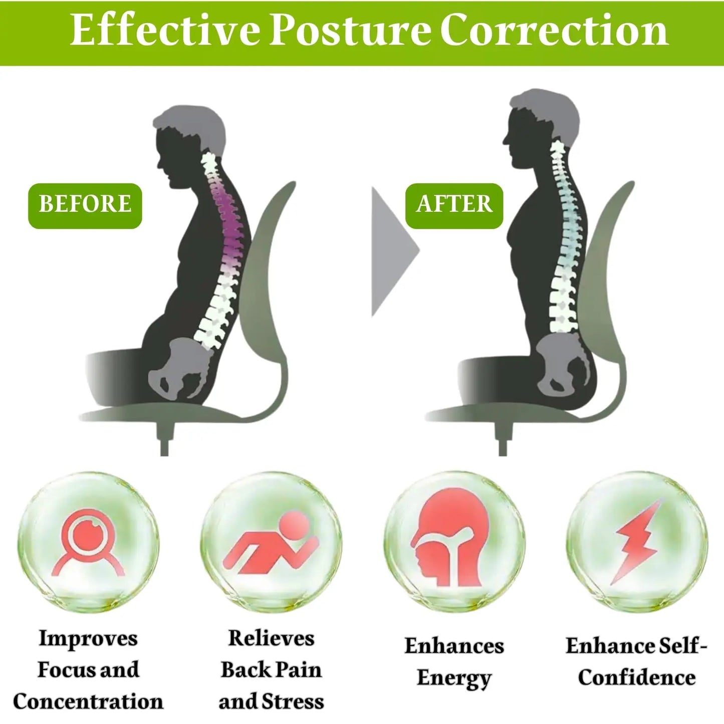 Adjustable Posture Corrector Back Support Belt- Breathable Non-Slip Ergonomic Support for Improved Posture Suitable for Sitting