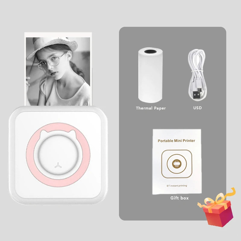 Portable Thermal Printer MINI Wirelessly BT 203dpi Photo Label Memo Wrong Question Printing With USB Cable Imprimante Portable