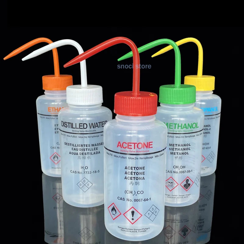250ml 500ml Safe Wash Bottle with Label Acetone Methanol Ethanol Laboratory Cleaning Bottle,1Piece