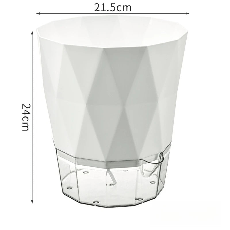 Self Watering Planter Diamond Lazy Flower Pot Transparent Double Layer Plastic Plant Pot for Indoor Plants