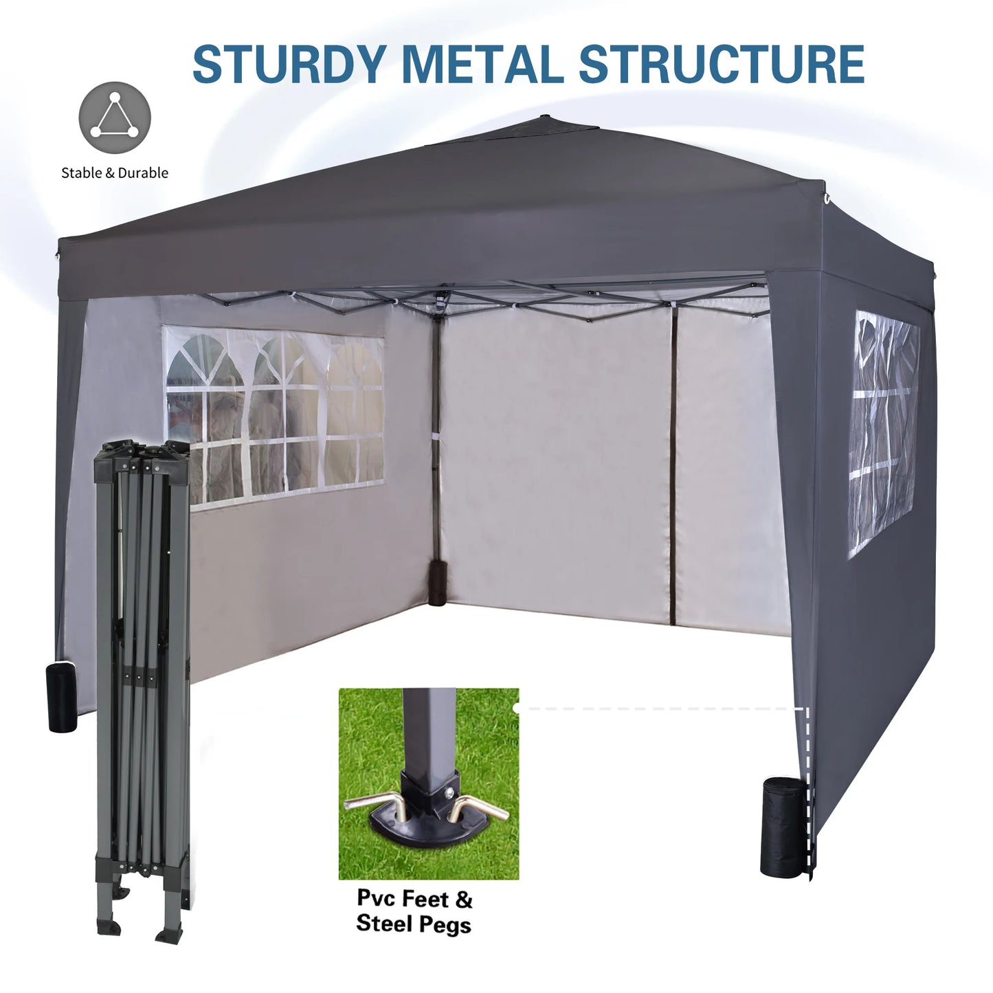 mcc direct Pop-up Gazebo 3m x 3m with Sides & 4 Weight Bags & Silver Protective Layer Waterproof Marquee Canopy WS