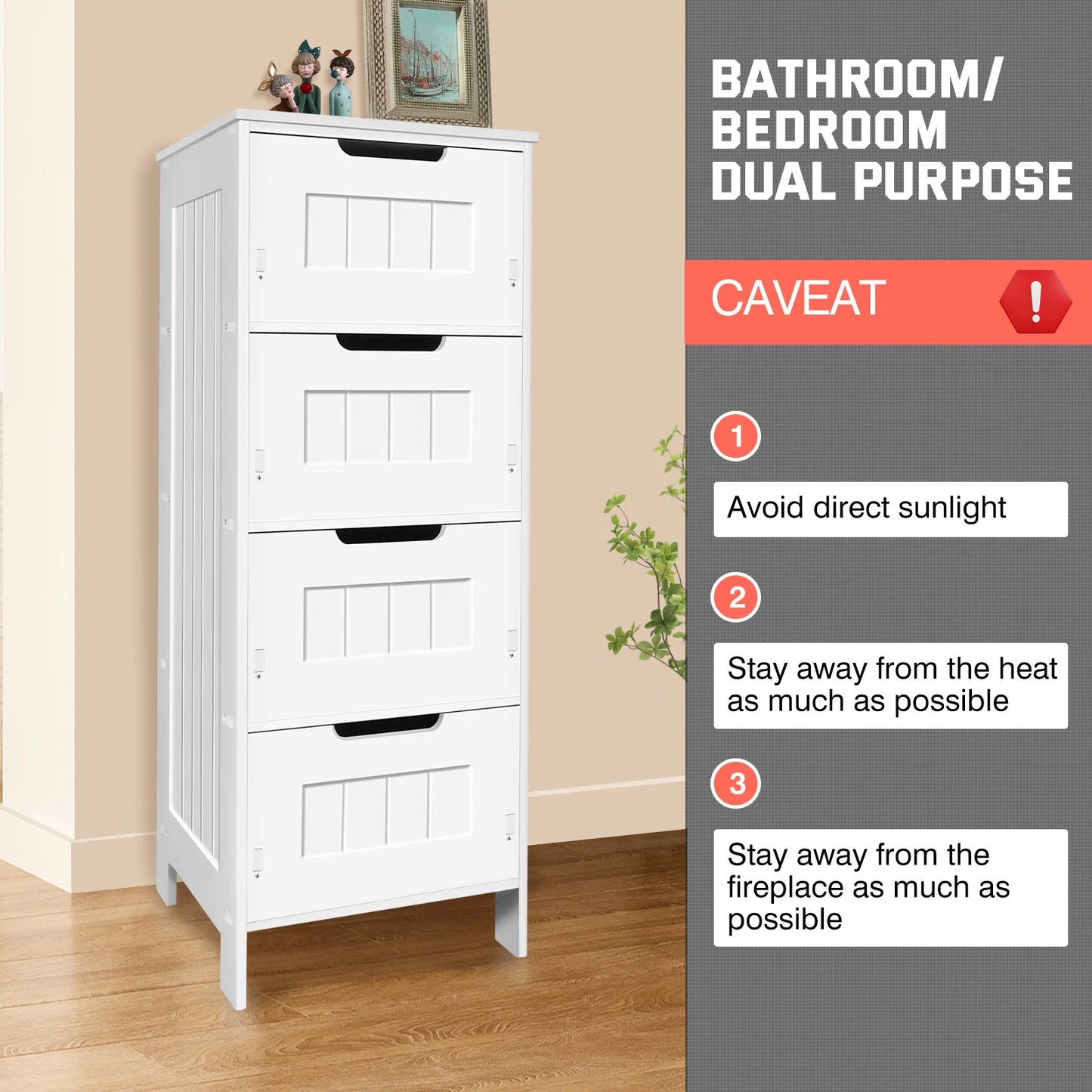 Bathroom Storage Cabinet 4 Drawers Floor Standing Modern Waterproof Bathroom Cabinet Space Saver Home Furniture Cabinet PVC