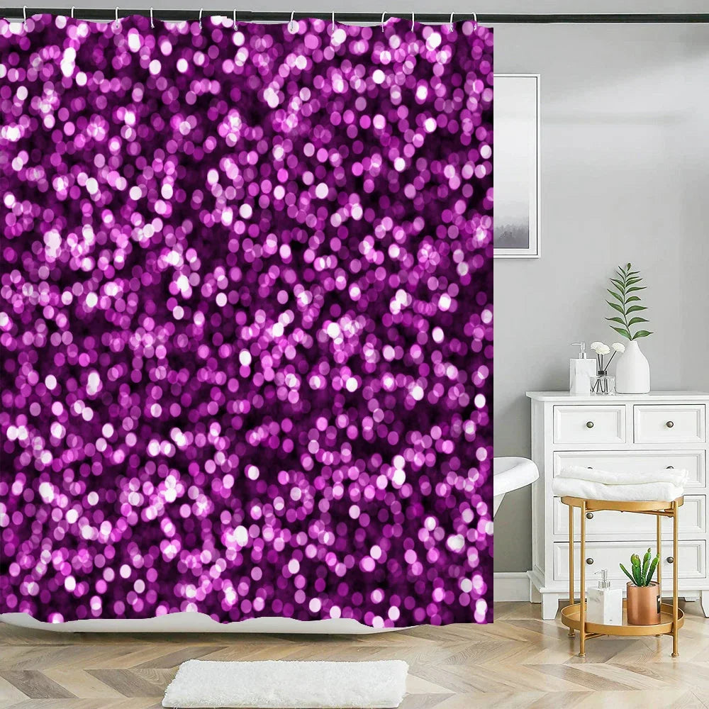 Colorful Rainbow Stripes Printed Shower Curtain Sparkling Diamond Bathroom Curtain With Hook Waterproof Polyester Bath Screen