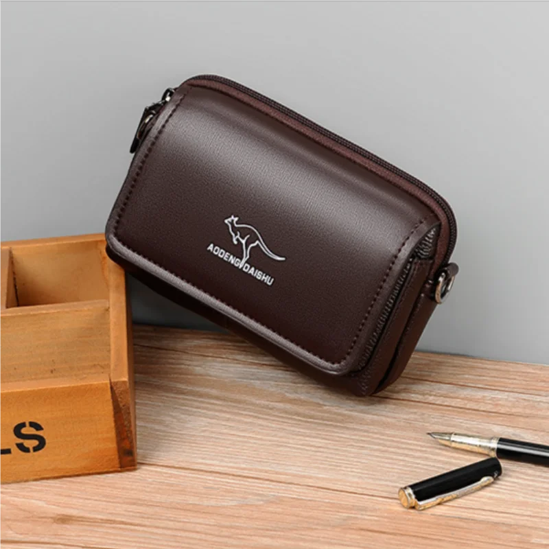 Leather Fashion Phone Pouch Belt Bag Shoulder Crossbody Waist Pack Vintage Outdoor Multi-function Mens Leisure Hanging Waist Bag