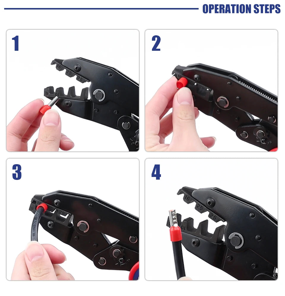 Crimping Tool for Sleeves Ferrule Terminals - Ratcheting Wire Crimpers - AWG 10-2 (6-35mm²) - Ratchet Terminal Crimper YF-35WF