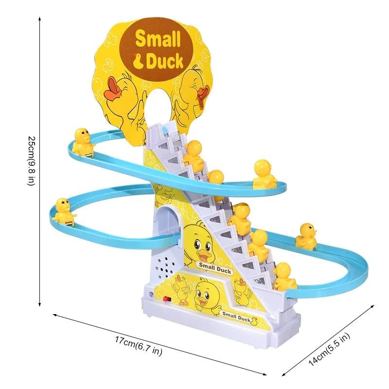 Automatic Climbing Duck Track Toy Set, DIY Rail & Roller Coaster with Music Lights, Interactive Educational Race Game Gift