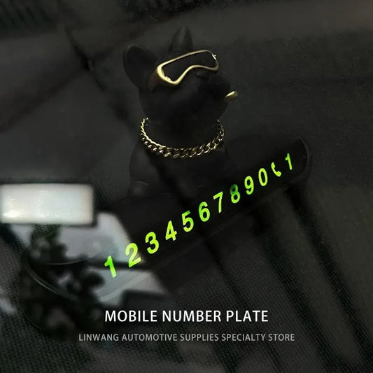 Cute Funny Bulldog Car Temporary Parking Number Plate - Dashboard Decor Auto Accessories Cute Gift Automobiles Voiture