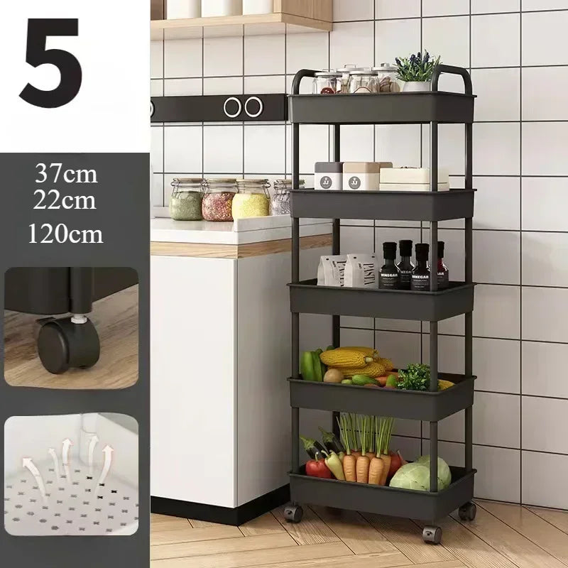Household Multi-layer Small CartStorage Rack with Wheels To Floor Kitchen Bedroom Bathroom