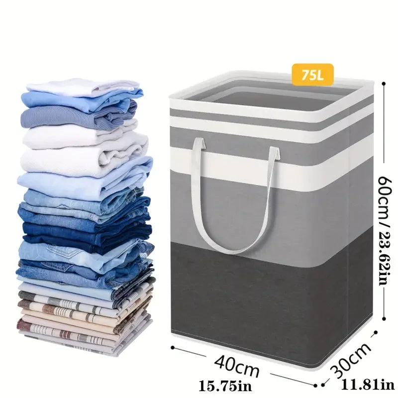Extra Large Waterproof Laundry Hamper with Extended Handle - Foldable, Freestanding Clothes and Toys Organizer, Laundry Hamper