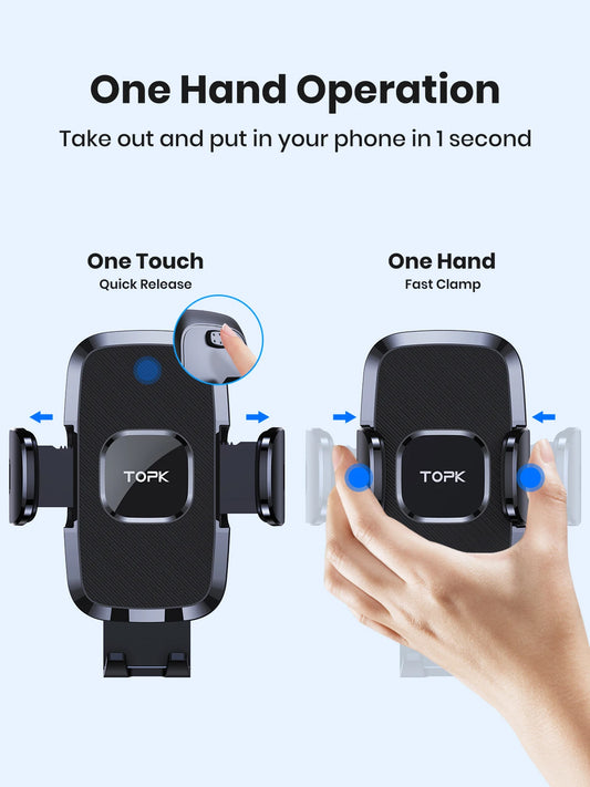 TOPK D35-S Car Phone Holder, Universal Phone Mount for Car with Hook Clip Air Vent Car Mount 360° Rotation for Mobile Phones