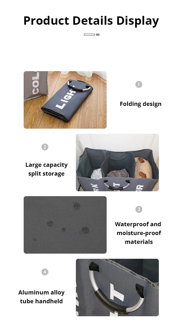 1pc 3 Grids Foldable Laundry Basket Bag Dirty Clothes Laundry Hamper Waterproof Oxford Durable Fabric Dirty Storage Basket