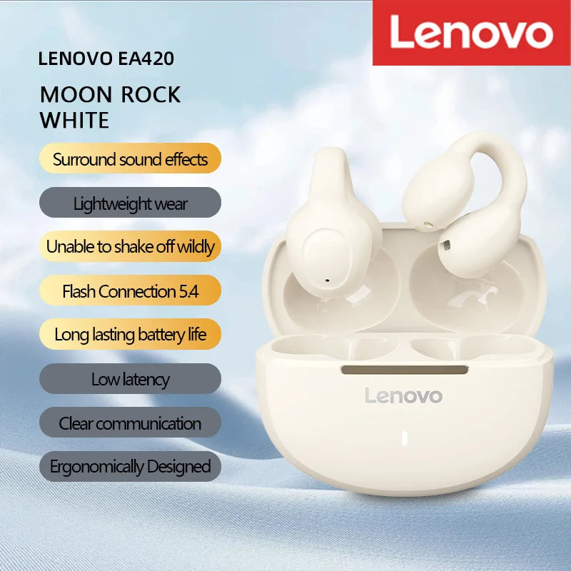 Lenovo EA420 Ear Clip Wireless Earphones TWS 250mAh Lasting Battery Life Bone Conduction Low Latency Headphone NEW for Outdoor