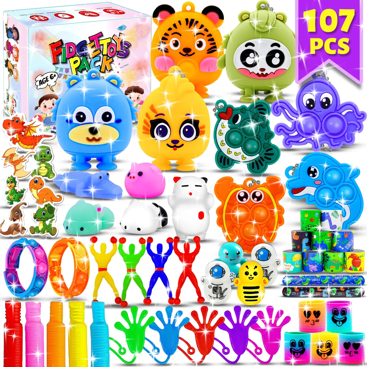120/206Pcs Kids Birthday Pinata Toys Snap Bracelets Push Bubble Fidget Toys Carnival Prize Pinata Filler Bulk Toys Kids Gifts