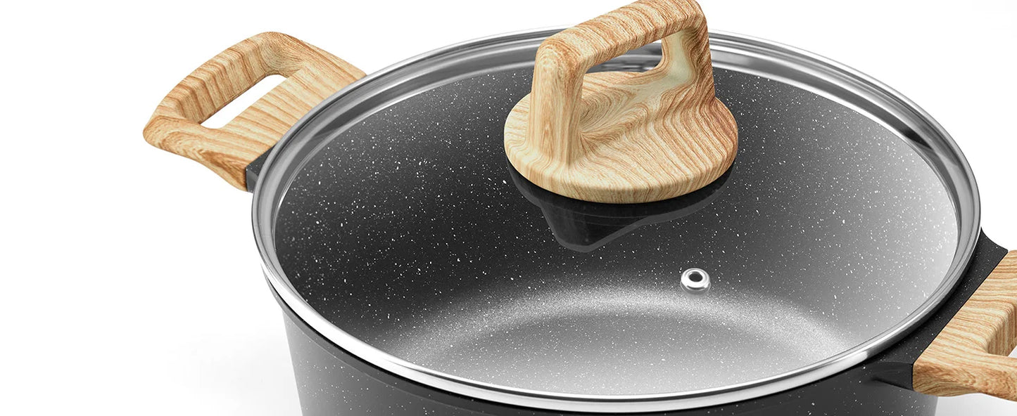 Induction Hob Pans Set 10pcs, Pots and Pans Set Non Stick, Kitchen Cookware Sets with Lids,Granite,PFAS-Free