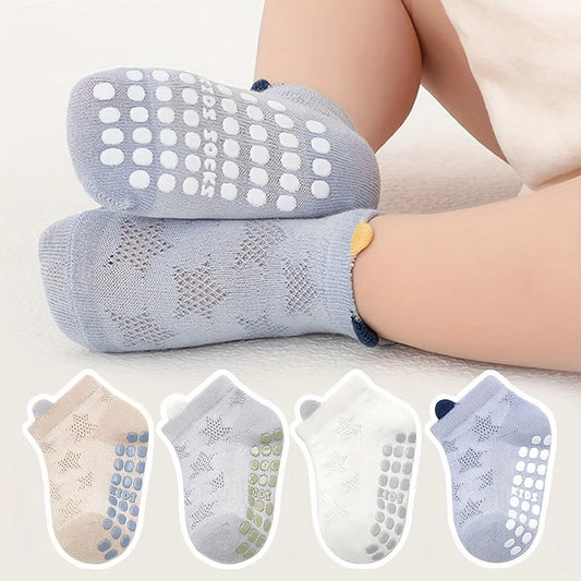 8-Pack Baby Floor Socks with Star Mesh, Breathable, Non-Slip, for Boys and Girls, Solid Color, Versatile, Soft Sole, Indoor Non-Slip, Blue Series, Suitable for Casual Daily Life