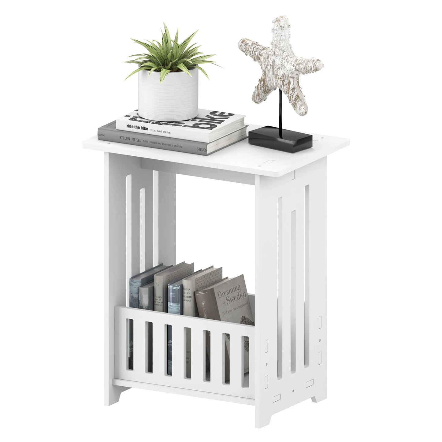 EFAN Bedside Table, White Modern Bedside Cabinet Nightstand Wooden Sofa Table Side Table, Small Narrow Side End Table Cabinet