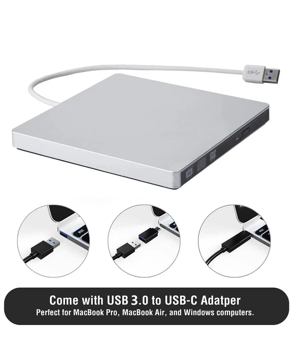 Deepfox USB 3.0 Slim External DVD RW CD Writer Drive Burner Reader Player Optical Drives For Laptop PC Dvd Burner Dvd Portatil