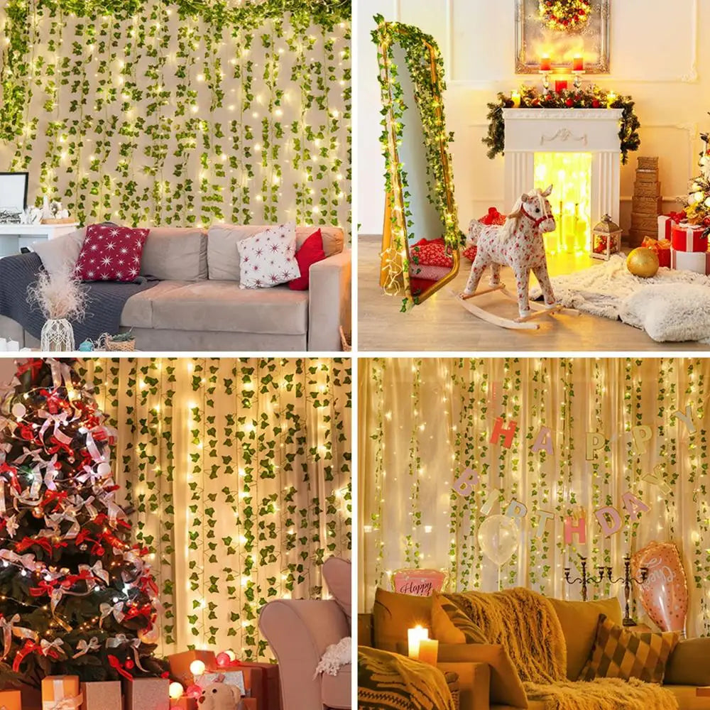 1Pack Realistic Greenery Vines for Indoor and Outdoor Use 20 LED String Light For New Year Wall House Room Office Birthday Home