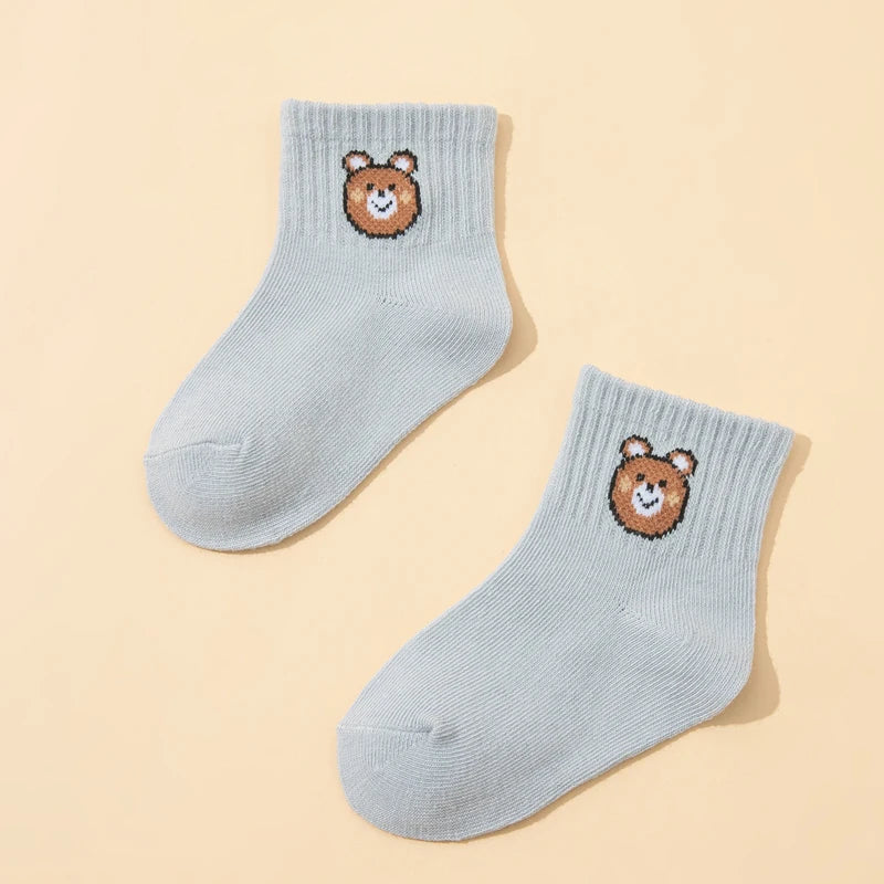 10 pairs cute little bear casual short elastic mid-calf socks, baby socks, boys' socks, girls' socks, children's socks