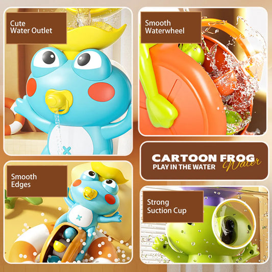 New Frog/ Bird Waterwheel Bath Toy for Children Kid Water Play Game in Shower Montessori Gift Spinner with Suction Cup Bathroom