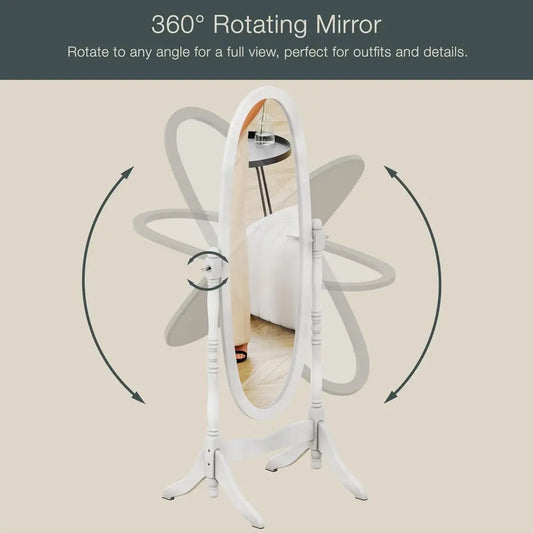 Nishano Cheval Mirror Free Standing Full Length Floor Standing Dressing Mirror Adjustable Bedroom Furniture Wooden, White