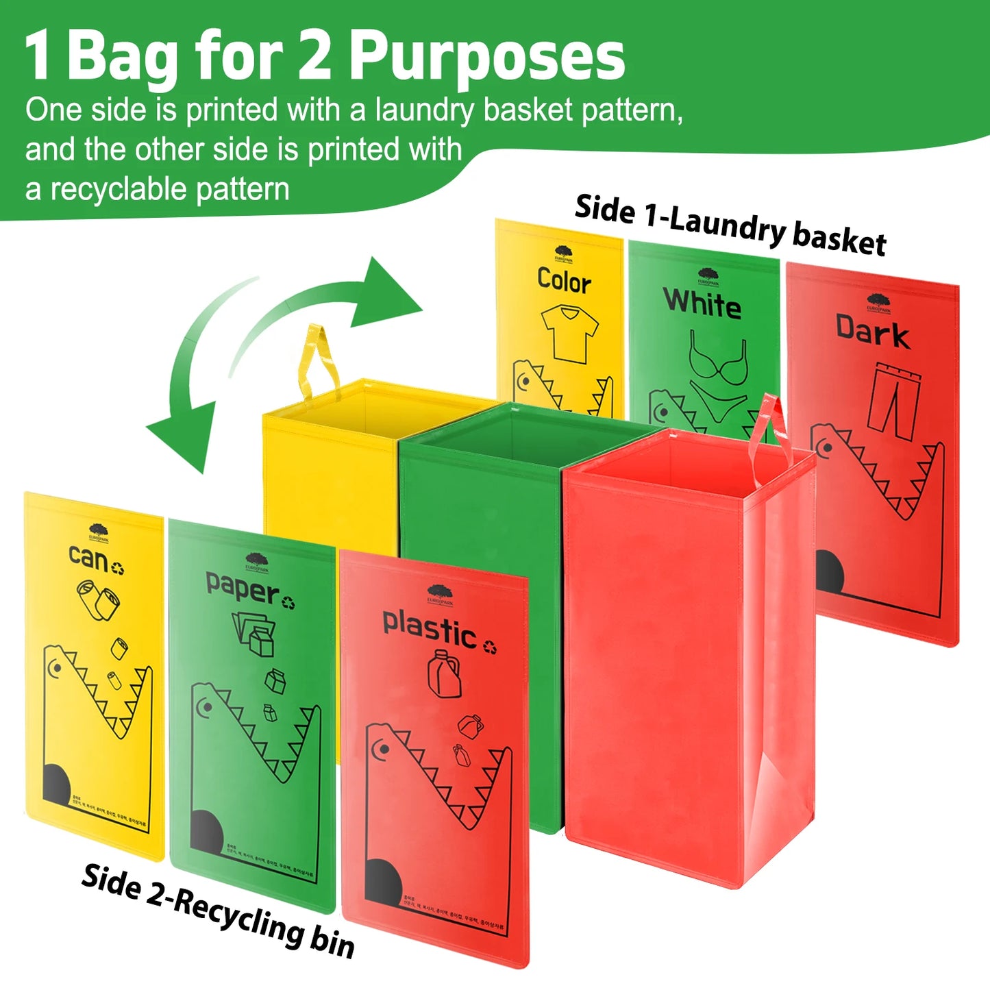 149L Recycling Bin Waterproof Recyclable Garbage Bag with Colorful Printing - Foldable Bottle Recycling Storage for Home Kitchen