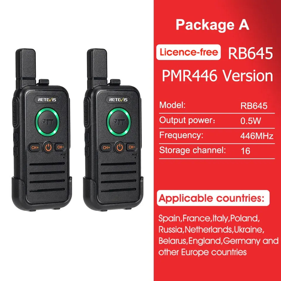 Retevis RB645 Walkie Talkie Dual PTT Professional Walkie-talkie Portable PMR446 Two Way Radio VOX USB C for Hotel Restaurant
