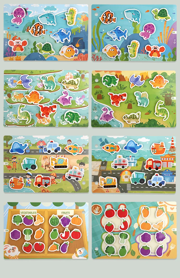 Dinosaur Fruit-Themed Busybook Quiet Book, with 5 Major Themes and Various Accessories, Designed for Children Aged 36 Months and Above, Covering Numbers, Letters, and Colors, with Clear and Easy-To-Understand English Instruct
