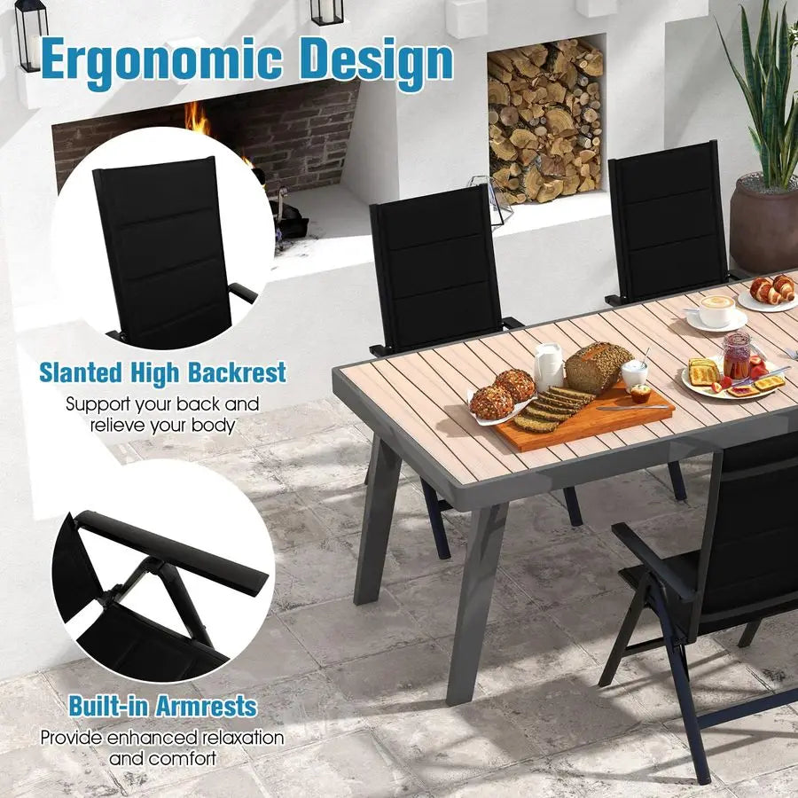 1 2PCS Folding Garden Chairs, Portable Outdoor Dining Chairs with 7Level Adjustable Backrest amp Armrests, Aluminum Patio Bistr