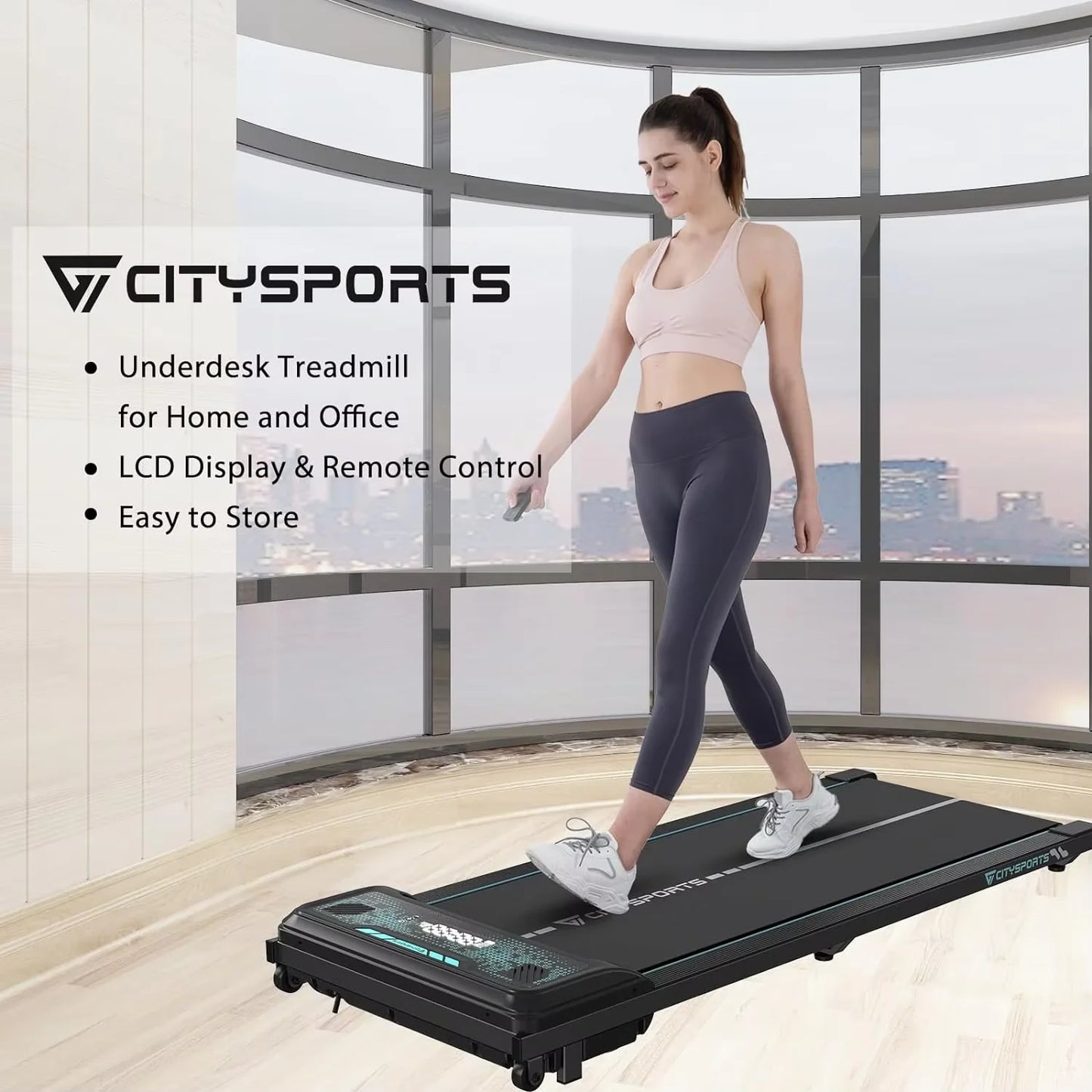CITYSPORTS PRO Treadmi, Walking Pad Treadmill, Bluetooth, Compact Treadmill with LED Display for Home/Office, 6 km/h