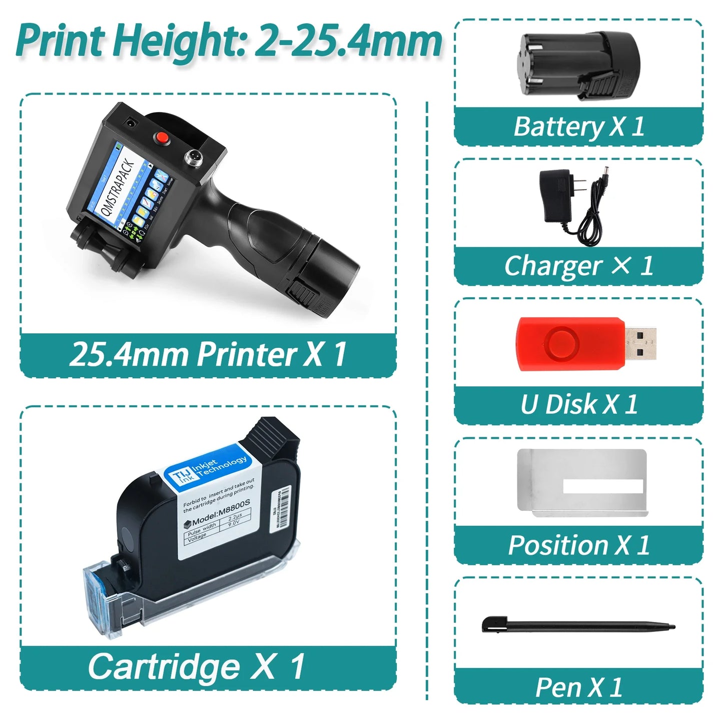 Non-encrypted Handheld Inkjet Printer Gun 12.7mm with Fast-Drying Ink for Text QR Barcode Batch Number Logo Date Label Printer