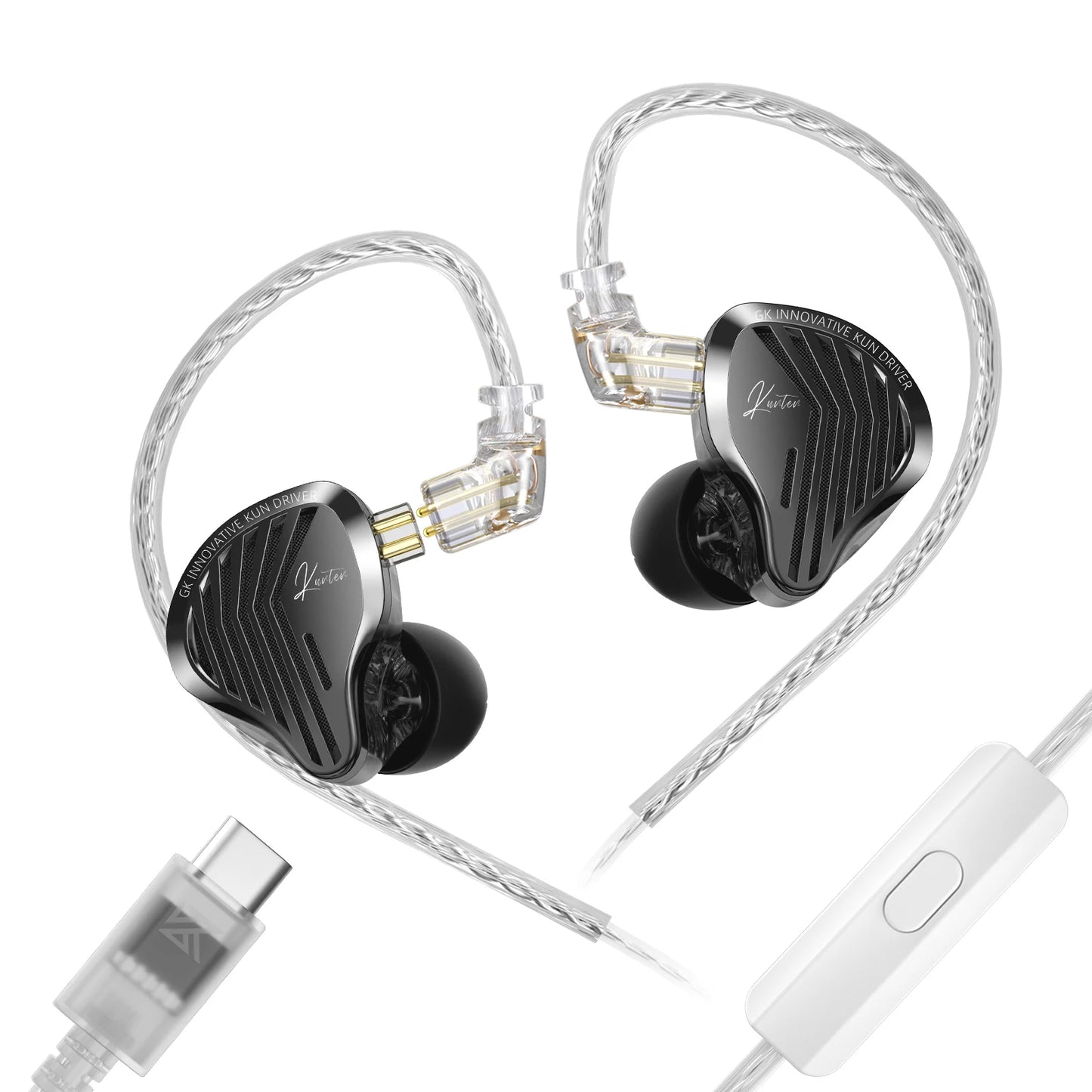 GK KUNTEN Dynamic Drive Heavy Bass Earbuds HIFI Sports Metal Headphones Detachable 2PIN Compatible with KZ Zenith EDX PRO