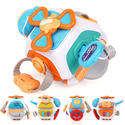 Baby Busy Board Cube Montessori Sensory Toys for Toddler Educational Learning Activities Travel Toy Lock Box Fine Motor Skill