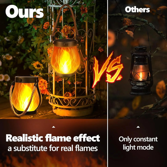 Solar Flame Rope Lantern Type-C Fast Charging Waterproof Hanging Lamp with Flickering 3D Flame for Garden Patio Camping Decor