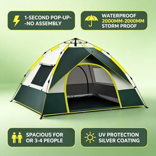 3-4 Person Instant Pop-Up Camping Tent Waterproof UV Protection Automatic Tent for Outdoor Hiking