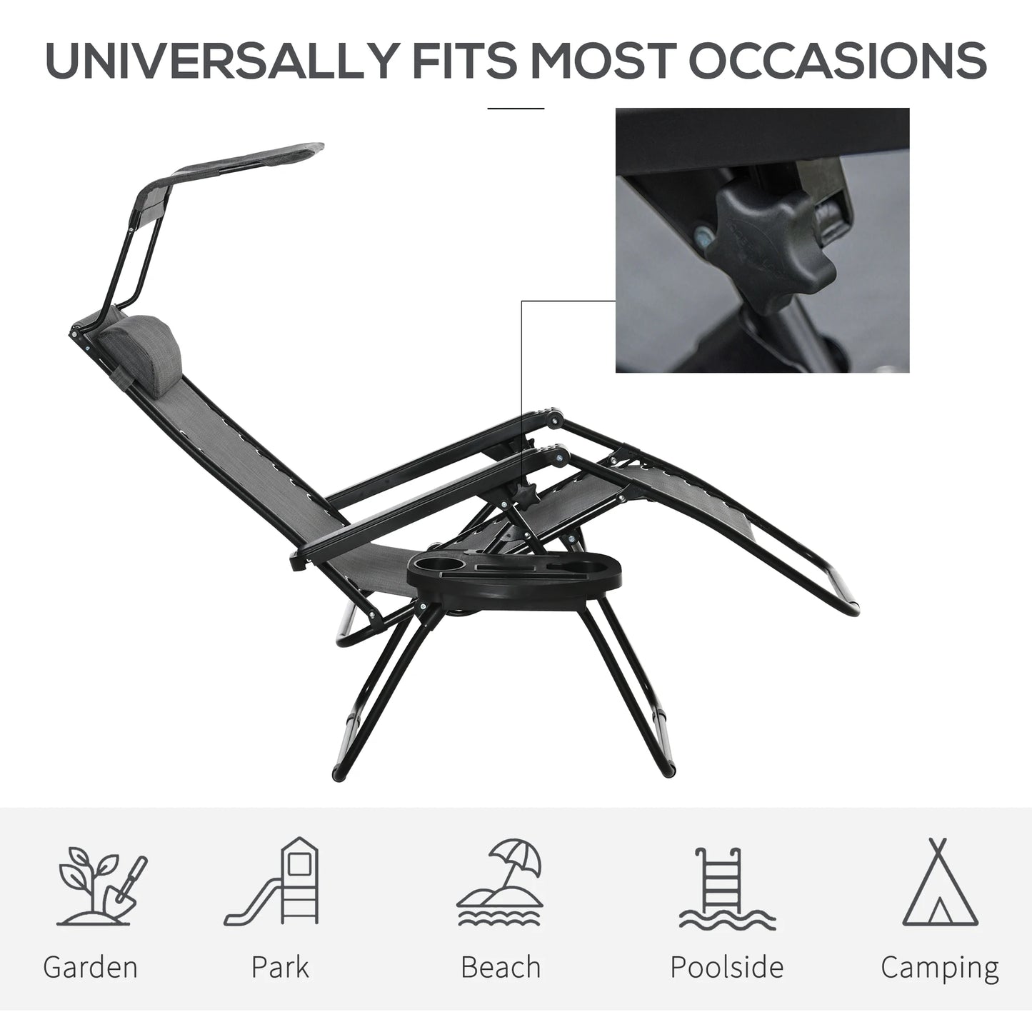 Outsunny Foldable Reclining Garden Chair with Headrest, Zero Gravity Deck Sun Lounger Seat Chair