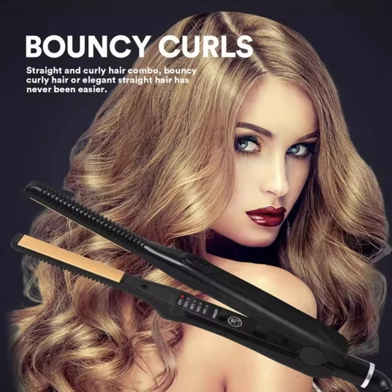 Mini Teddy Wave Hair Straightener Thin Pencil Flat Iron Titanium Professional Salon Hair Curler for Short Hair