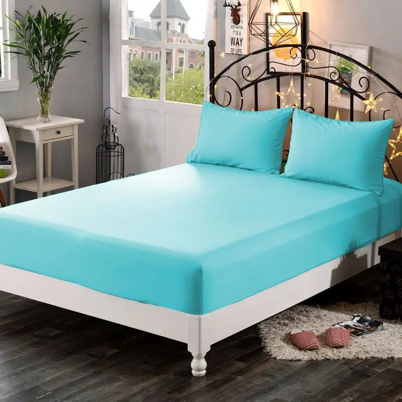 1Pc High Quality 100% Polyester Solid Color Fitted Sheet Mattress Cover Four Corners With Elastic Band Bed Sheets