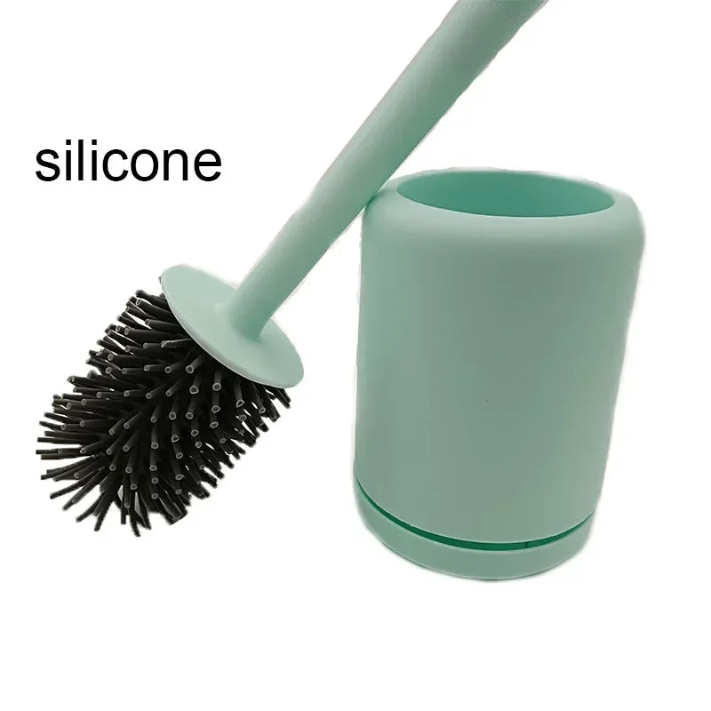 Silicone Toilet Brush Wc Quick Drying Bracket Gap Brush With Holder Flat Head Soft Bristles Cleaning Tools Bathroom Accessories