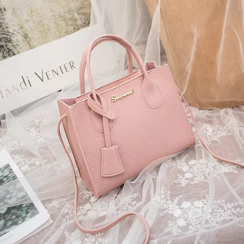 Single-shoulder Crossbody Handheld Triple-use Satchel Portable Leisure Bag Solid Color Lychee Grain Ladies Handbags 