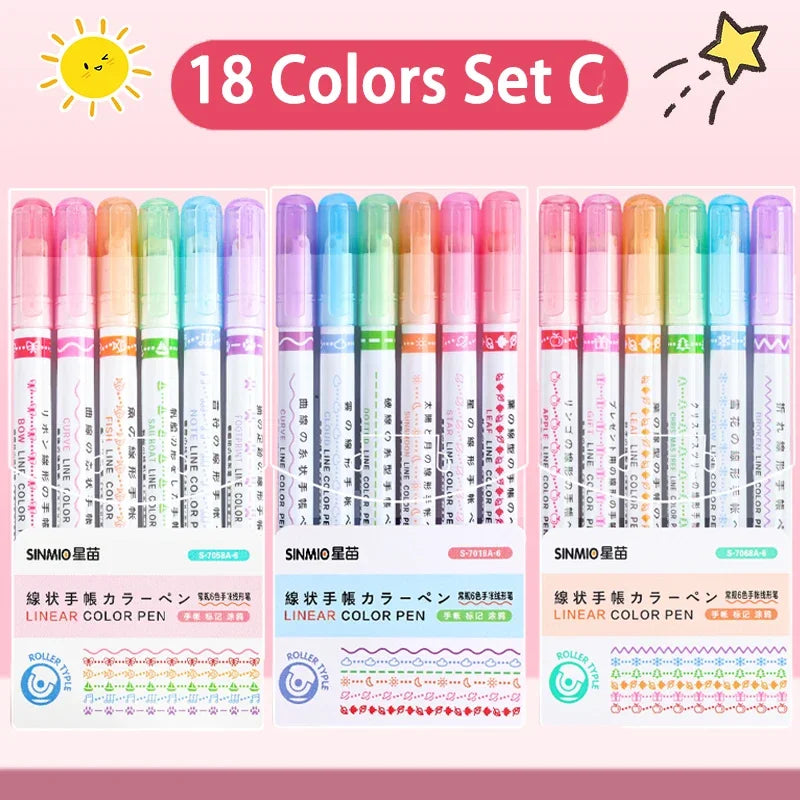 24/3 PCS Kawaii Flowers Line Shaped Highlighter Pens Roller Tip Curve Liner Marker for Writing Journaling Drawing Stationery