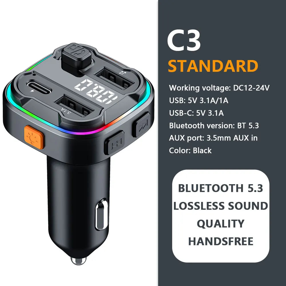 Car FM Transmitter Bluetooth 5.3 Handsfree Wireless Car Kit USB C Car Charger Auto Radio Fm Modulator Mp3 Player Adapter