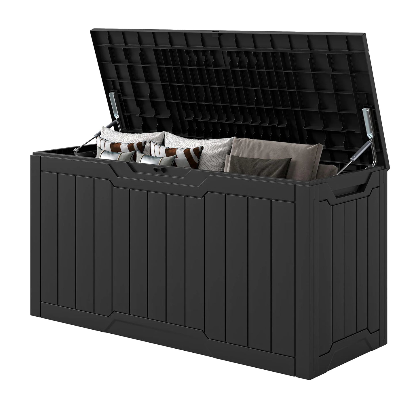 300L Resin Outdoor Storage Box, Waterproof Lockable Deck Box with Handles, All-Weather Patio Organizer for Cushions & Gear