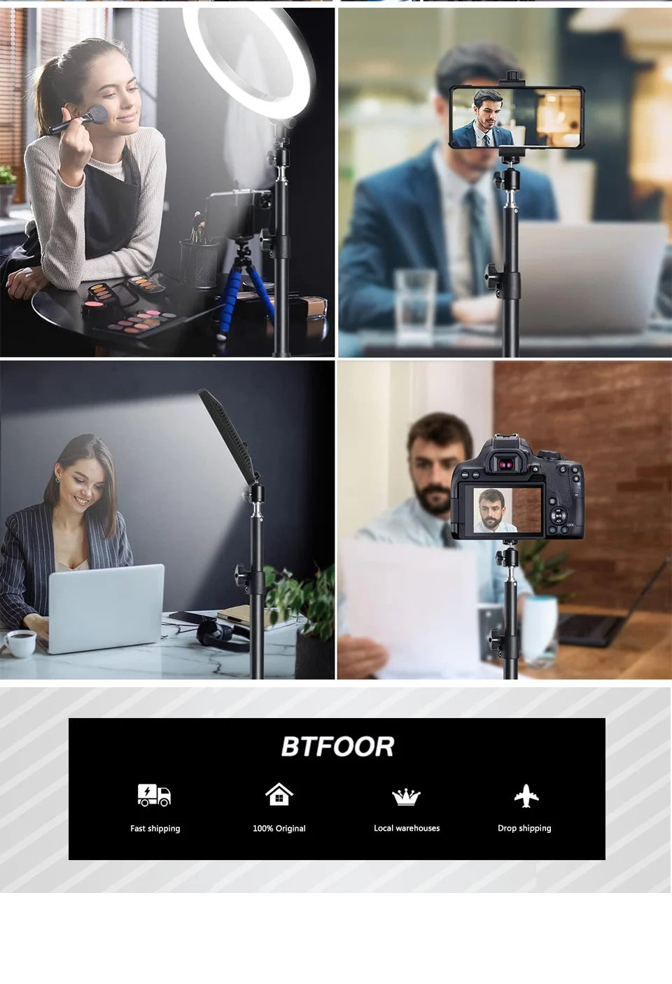Desk Mount Stand DSLR Camera C Clamp Light Stand Photographic Light Boom Stand With Ball Head for Phone Video Ring Light Zoom