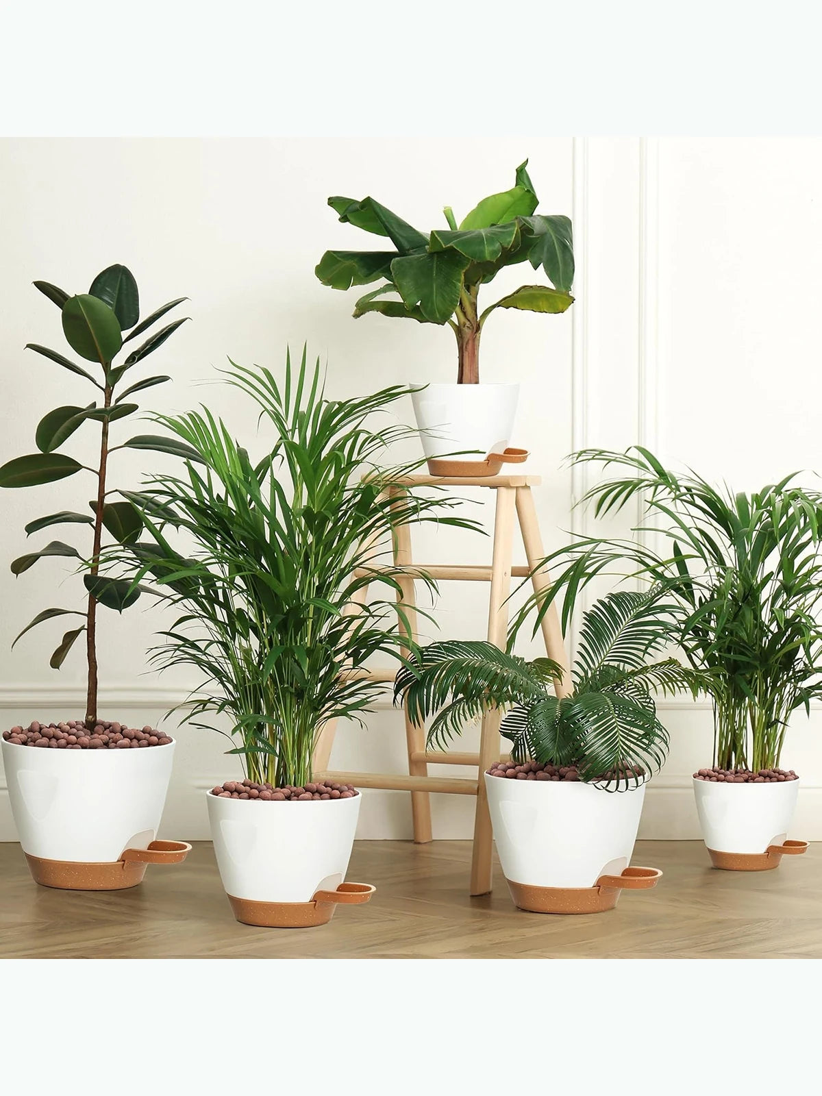Indoor Decorative Flower Pot with Drainage Hole, 6-Pack, Self-Watering Pot, 20cm Diameter, Plastic Flower Pot with Tray,