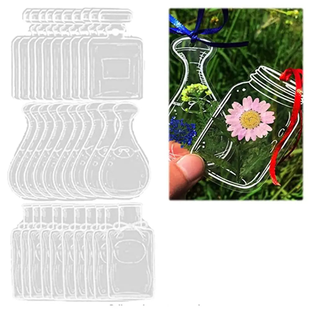 30Pcs Transparent Dried Flower Bookmarks Herbarium Bookmarks Flower Page Clips Reading Mark Glassware Shape Bookmarks Stickers