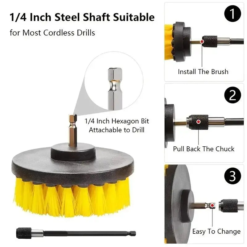 7pcs Moving Brush Head, Electric Cleaning Brush, Yellow 7-piece Set, Electric Drill Brush Head Set Household Items